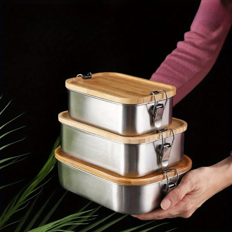 Food Storage Square Containers - 새로운 304 스테인리스 스틸 대나무 뚜껑