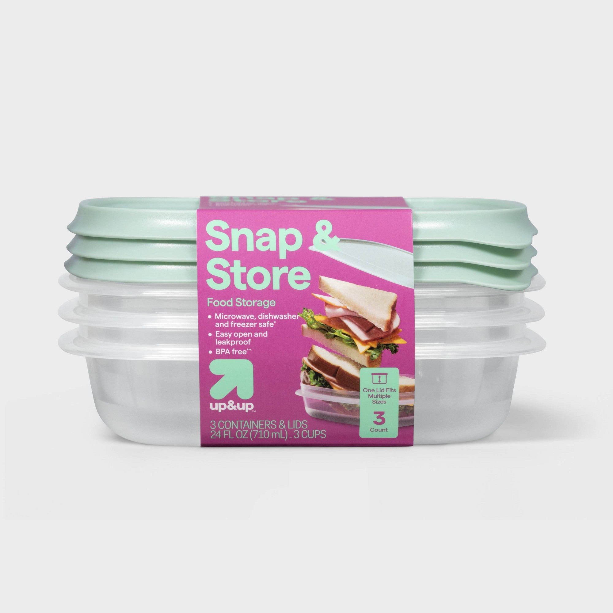 Food Storage Square Containers - 3ct 사각형 스냅 뚜껑이 있는 식품