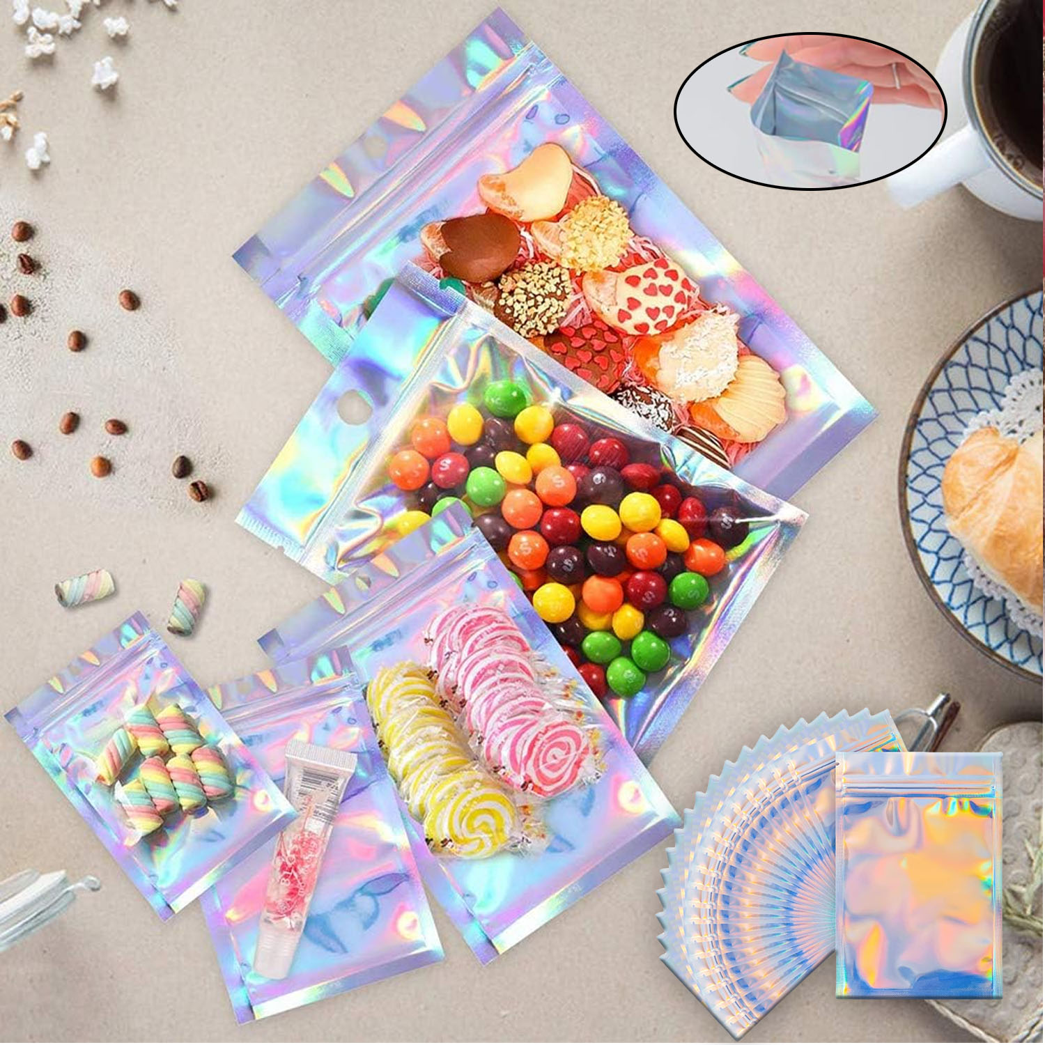 Food Storage In Mylar Bags - 재밀봉 가능한 홀로그램 레인보우 마일라 백,