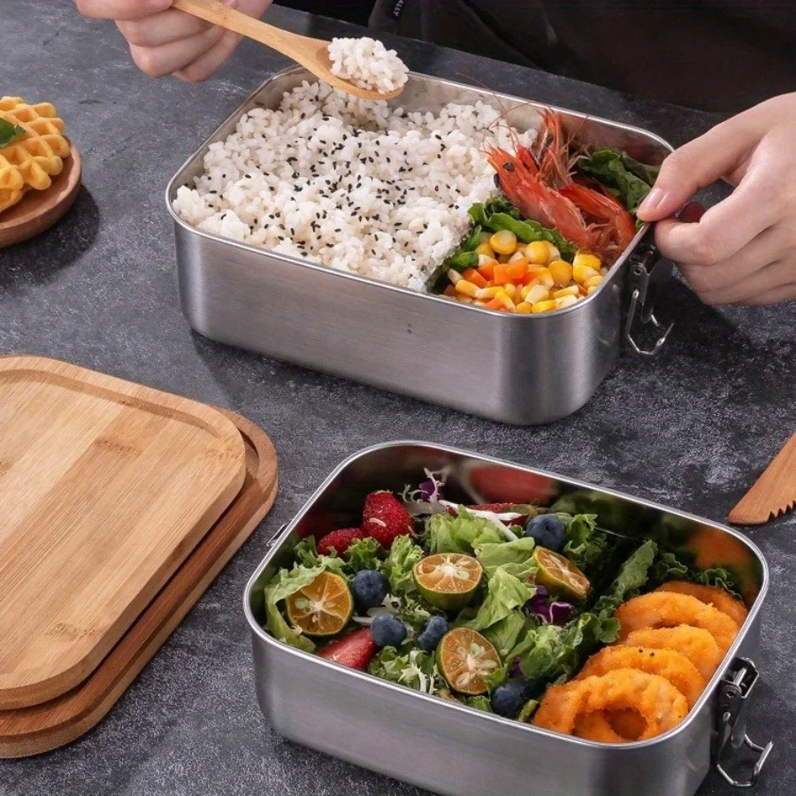 새로운 304 스테인리스 스틸 대나무 뚜껑 도시락, 일 - Food Storage Square Containers 리뷰 및 가격