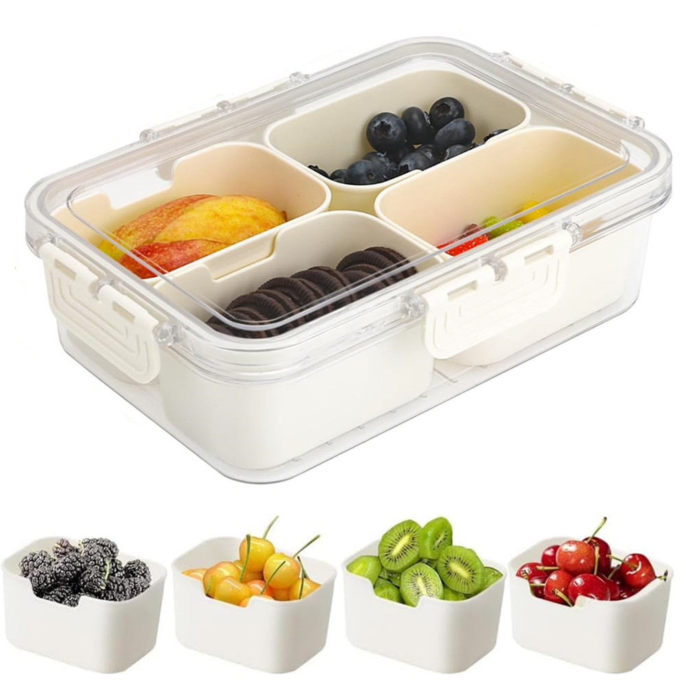 휴대용 식품 보관함, 스낵 보관함, 뚜껑이 있는 4칸, - Storage Food Tray 리뷰 및 가격