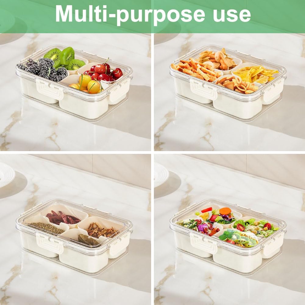 휴대용 식품 보관함, 스낵 보관함, 뚜껑이 있는 4칸, - Storage Food Tray 리뷰 및 가격