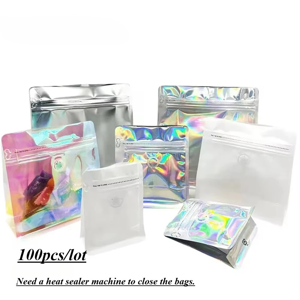 100개 핑크 레인보우 레이저 홀로그램 커피 원두 백  - Food Storage In Mylar Bags 리뷰 및 가격