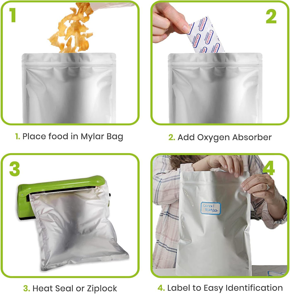 10팩 5갤런 알루미늄 호일 패키지 백 산소 흡수제 포 - Food Storage Oxygen Absorbers 리뷰 및 가격