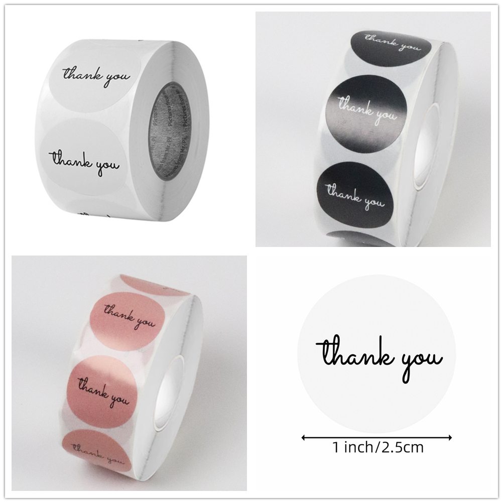 500개 감사 스티커 롤 25mm 원형 검정 흰색 분홍 - Food Storage Labels 리뷰 및 가격