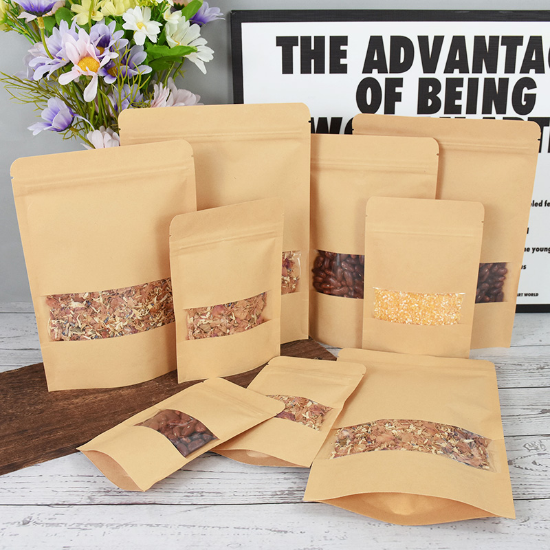 20/50pcs 크래프트 종이 지퍼 잠금 가방 창 음식 - Food Storage Zip Bags 리뷰 및 가격