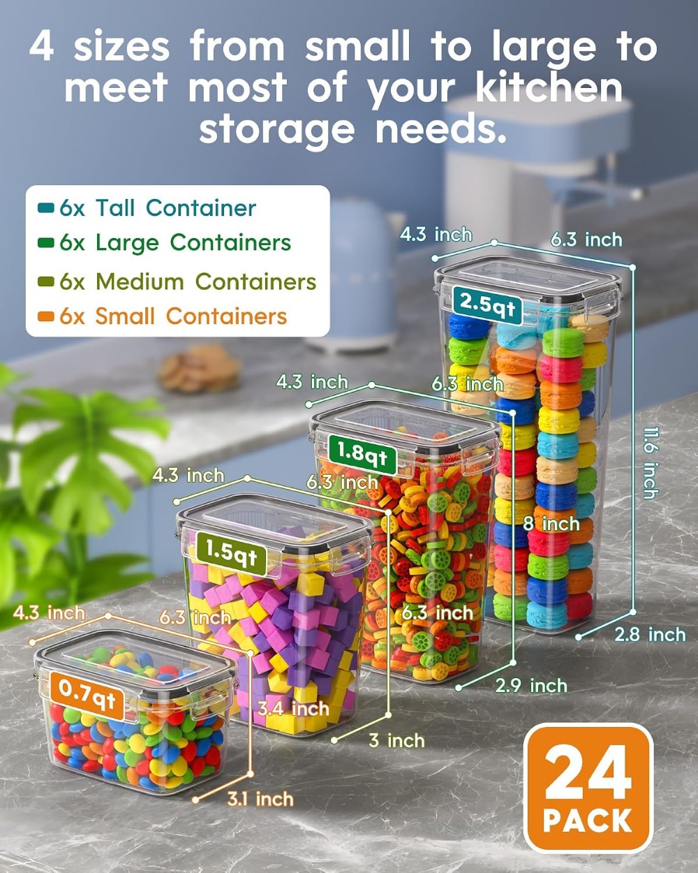24개의 밀폐 식품 보관 용기(뚜껑 포함), BPA 프 - Food Storage Labels 리뷰 및 가격