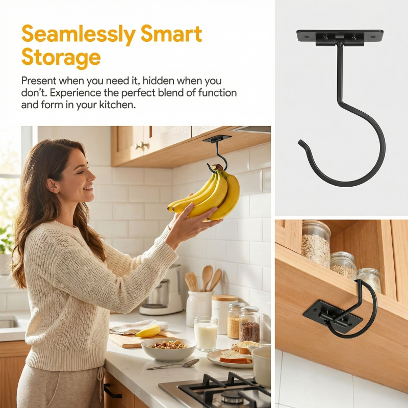 블랙 메탈 셀프 접착식 바나나 걸이 접이식 수납 랙 공 - Food Storage Kitchen 리뷰 및 가격